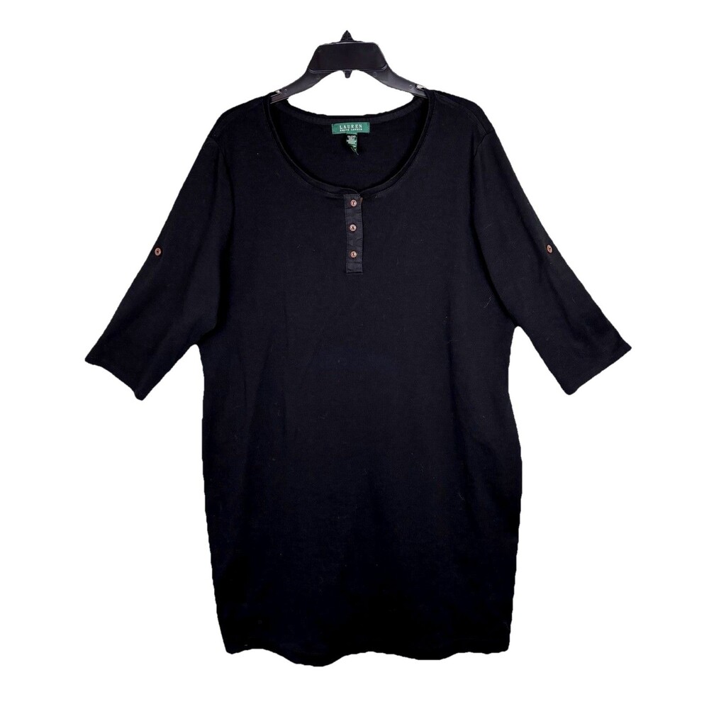 Women’s LRL Size 2X Black Whimsigoth Shift Dress Roll Tab 3/4 Sleeve
